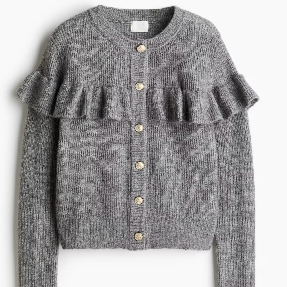 H&M Wool Blend Gray Ruffle Cardigan sweater small
